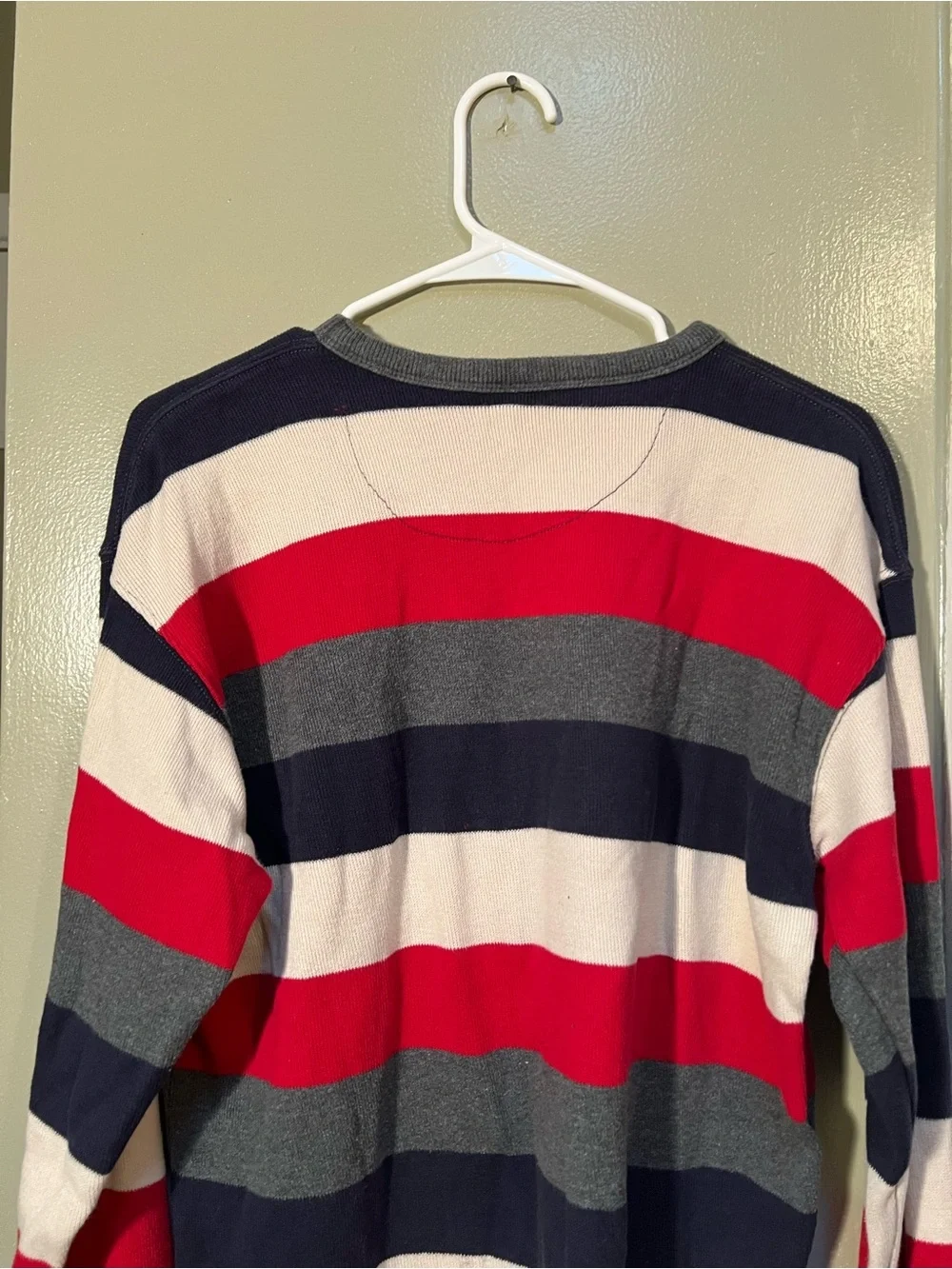Vintage Gap Kids Sz XXL Crewneck Sweater White Navy Blue Red Gray Stripes Cotton